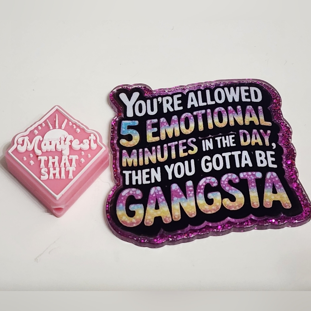 Flatback Manifest Gangsta Focal Bead Emotional Funny Badge Crafts Keychain